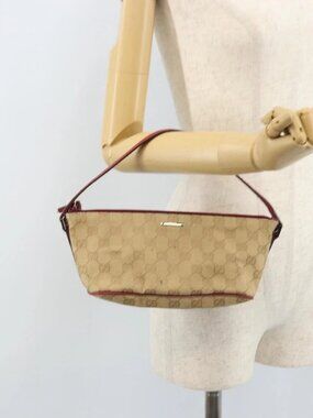 GUCCI GG Canvas Hand Bag Beige Silver 07198 Auth 172088